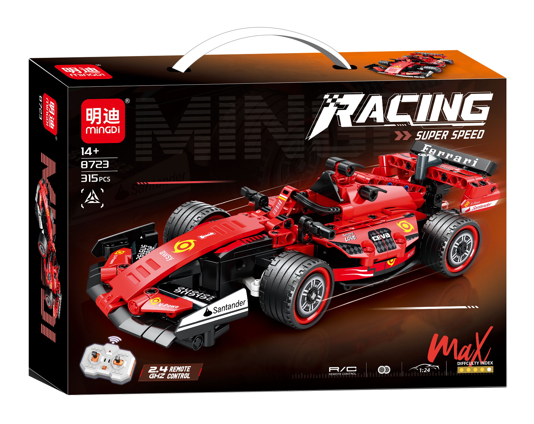 QBLO Remote Control F1 Racing Car Building Block Set, 315 Pieces, 2.4 GHz RC Super Speed Model, Red