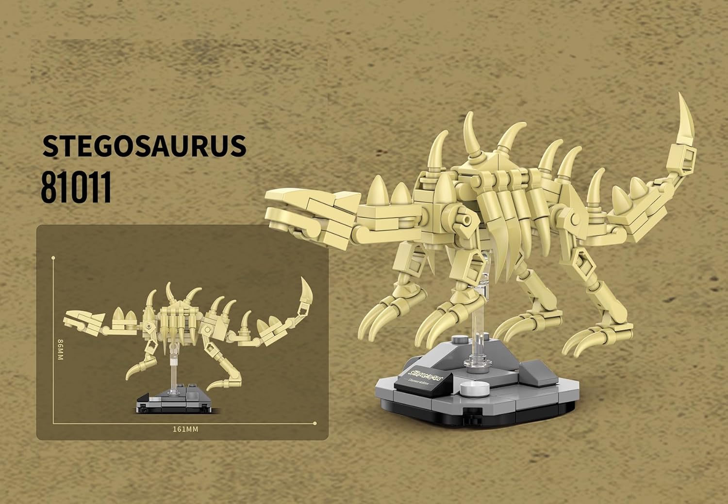QBLO Skeleton Model Dinosaur Fossil Building Block Set with Display Stand, Stegosaurus