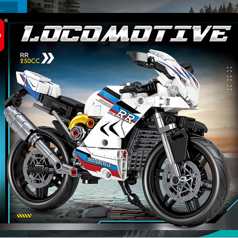 Racing Motorcycle Bike Building Block Set, White, 329 Pieces