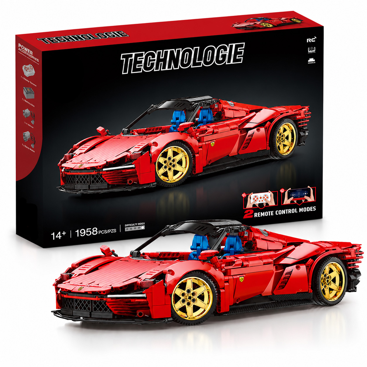 Racing Super Car Building Set, Red, 1958 Pcs STATIC
