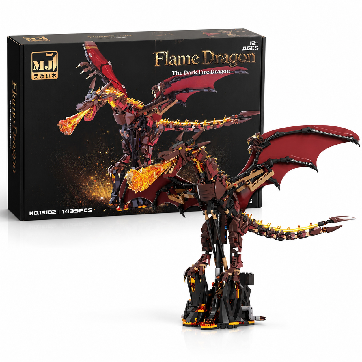 Flame Dragon Dark Fire Dragon with Light, 1439 Pcs